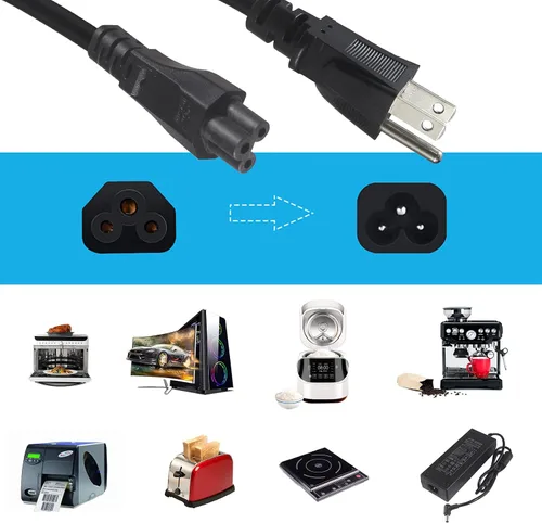 Vista 2 de Cable de alimentación universal de 3 clavijas para laptop, cable de alimentación de CA de repuesto de 2 pies, NEMA 5-15P a conector IEC-60320 C5