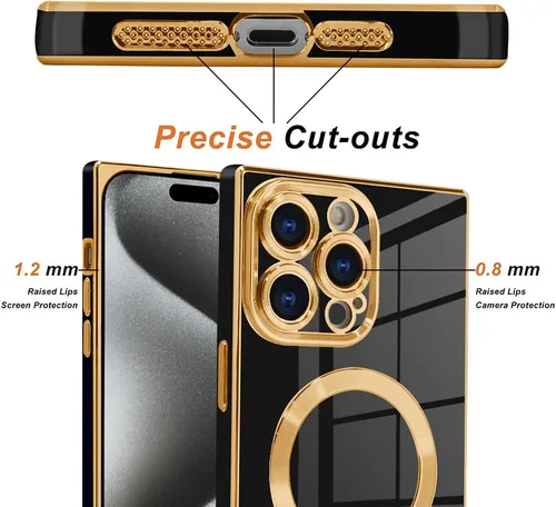 Vista 2 de OOK Funda magnética para iPhone 15 Pro Max [compatible con Magsafe] Protección completa de la cámara, borde chapado en oro, TPU suave, antiarañazos