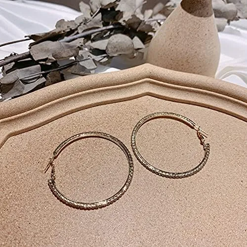 Vista 4 de Aretes circulares ovalados grandes exagerados con circonita chapada en 14 quilates, forma geométrica con aguja de plata S925 para mujeres y niñas