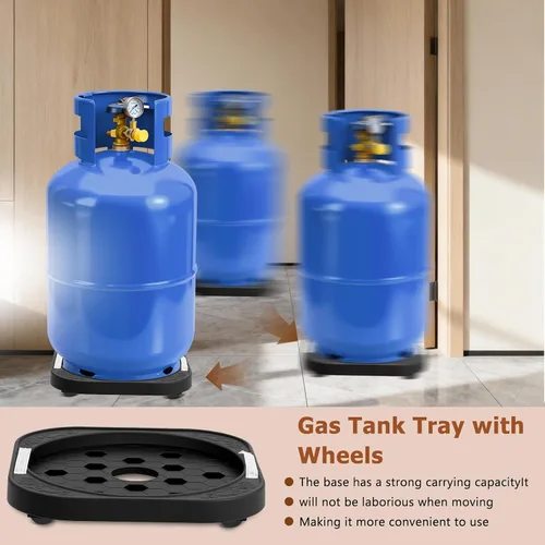 Vista 7 de iplusmile Bandeja de tanque de gas, base de cilindro de propano móvil, bandeja de soporte de tanque de propano con rueda para envío de cilindros