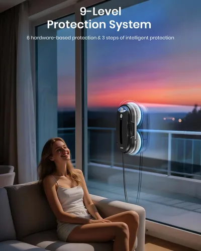 Vista 3 de BNZ Robot Limpiador de Ventanas Inteligente, Limpiador de Ventanas con Turbo Doble y Doble Espray Automático con Múltiple Sistema de Seguridad