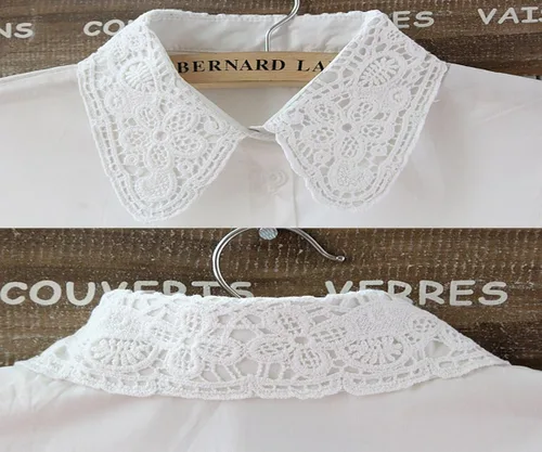 Vista 5 de Flyou Camisa de mujer con cuello falso de encaje y media camisa desmontable de cuello sintético con nudo de algodón