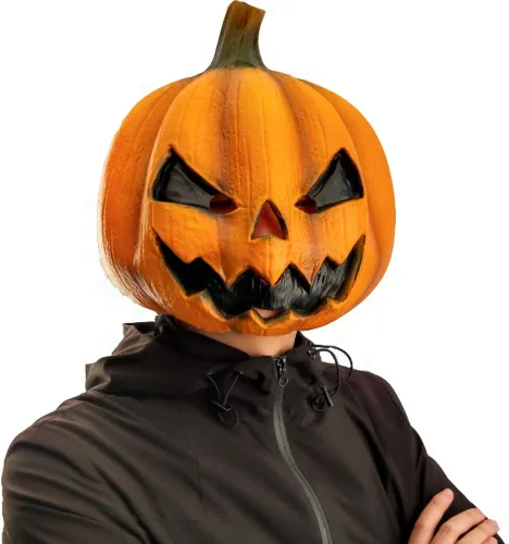 Vista 3 de Creepy Party Máscaras faciales de calabaza Jackolantern de Halloween, aterradoras para fiestas y truco o trato