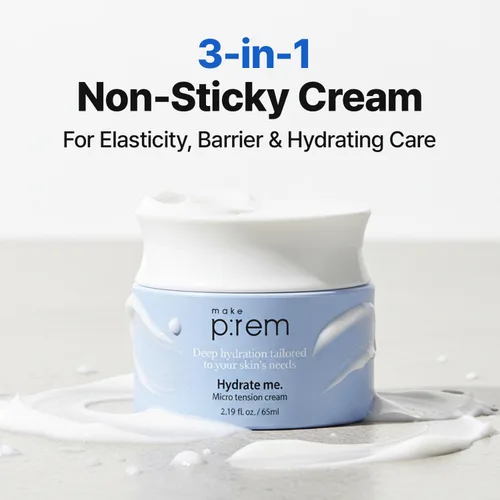 Vista 4 de MAKE P:REM Hydrate Me. Crema de micro tensión, tipo gel acuoso hidratante, crema facial hidratante con acabado no pegajoso para piel seca, sensible