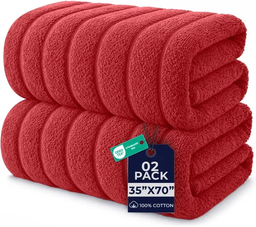 Vista 11 de DAN RIVER Paquete de 2 toallas de baño de 35 x 70 pulgadas, toallas de baño negras acanaladas de gran tamaño, esponjosas y gruesas, toallas de baño