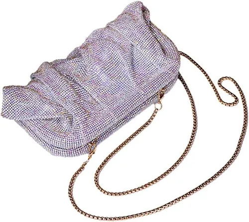 Vista 6 de WuDiaoer Bolso de mano con diamantes de imitación para mujer, bolso de noche con cadena, bolso de bola de masa para mujer, bolso de fiesta de boda