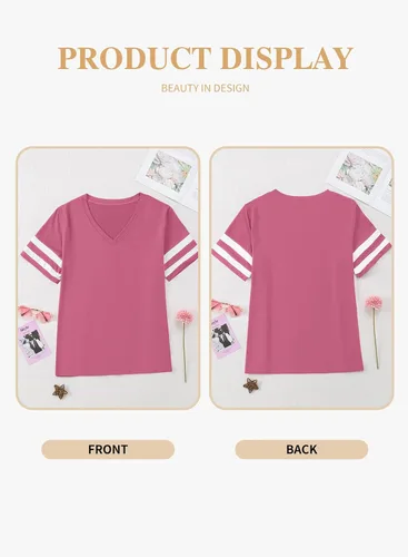 Vista 78 de Eytino Blusas de talla grande para mujer, cuello en V, manga corta, a rayas, casual, holgada, con bolsillo (1X-5X)