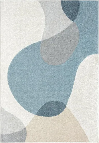 Vista 3 de Abani Deco Collection - Alfombra de área color crema/azul de mediados de siglo, 4 x 6 pies, fácil de limpiar, duradera para niños y mascotas,