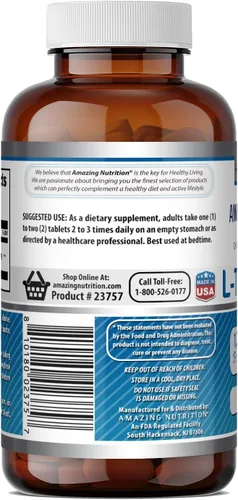 Vista 4 de Amazing Formulas L-triptófano 1000mg 60 tabletas Suplemento Sin OMG Sin gluten Fabricado en Estados Unidos