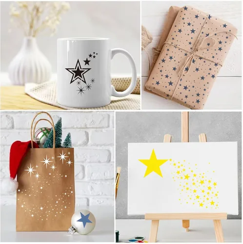 Vista 3 de 12 plantillas de estrellas brillantes con fondo de estrellas, plantillas de manualidades, plantillas de medios mixtos para pintar en manualidades