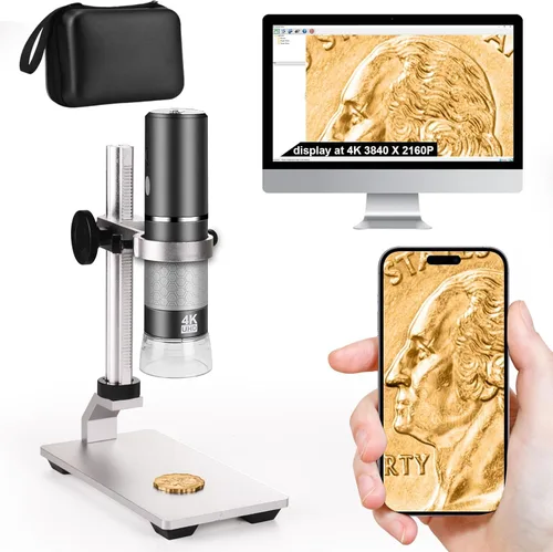 Vista 8 de Microscopio 4K con soporte profesional para iPhone Android PC, 50-1000X Microscopio digital USB endoscopio HD cámara para todos los teléfonos