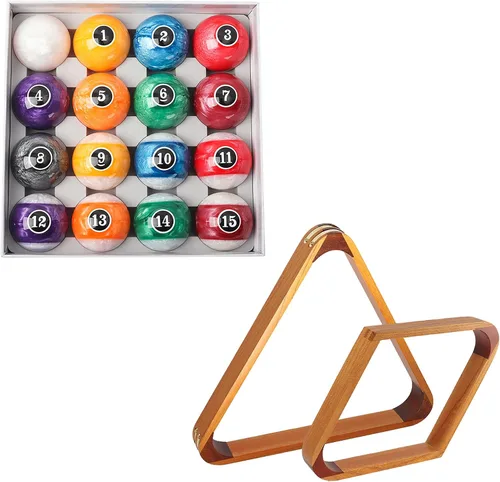 Vista 18 de GSE 2-1/4" Standard Pool Balls Set with Solid Wood Billiard Ball Racks Set Bolas de estilo mármol oscuro