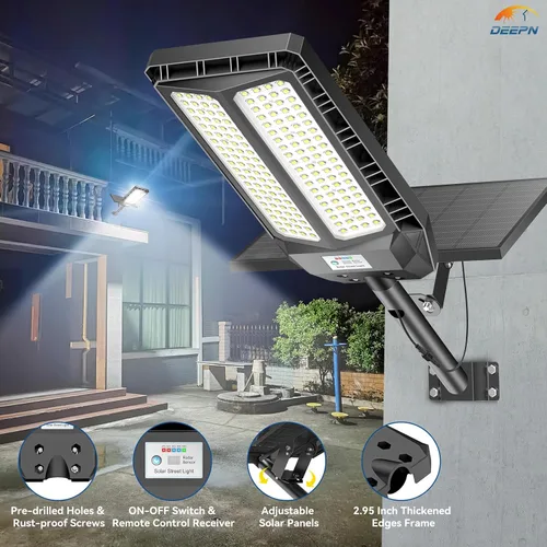 Vista 3 de Deepn Luces solares para exteriores, 8000 W, luces solares para exteriores, impermeables, para el anochecer hasta el amanecer, luz de inundación LED