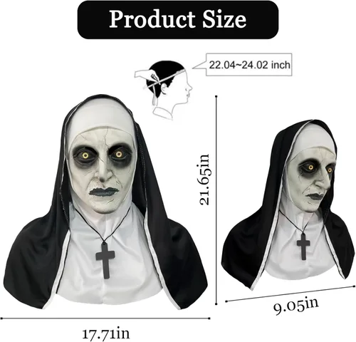 Vista 3 de Scary Nun Latex Mask - Halloween Party Horror Nun Conjuring Cosplay Full Head Creepy Mask