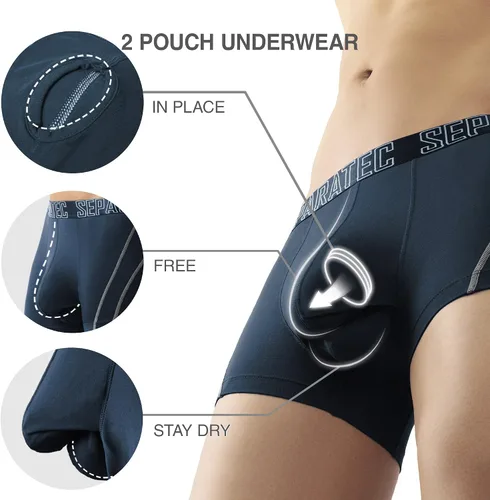 Vista 4 de Separatec Ropa interior para hombre, ropa interior cómoda y suave de rayón de bambú con doble bolsa para hombres, paquete de 3 o 6