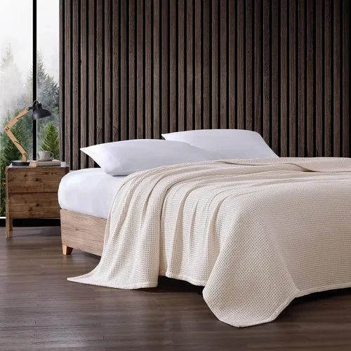 Vista 3 de Eddie Bauer - Manta de tamaño individual, ropa de cama 100% de algodón suave con textura de tejido gofrado, 400 GSM, manta para sofá o cama (blanco)