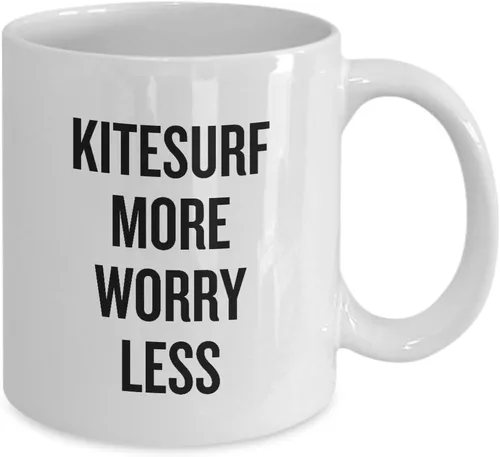 Vista 2 de Taza Kitesurfing – Kitesurfer regalo – kitesurf más, Preocuparse Menos, 11onza, Blanco