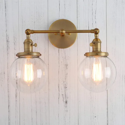 Vista 16 de PERMO Aplique de Pared Industrial Vintage con Mini Pantalla Globo Redonda de Vidrio Transparente Soplado a Mano de 5.9" (Cromado)