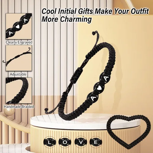 Vista 3 de Pulseras con iniciales para mujeres y hombres, regalos para novia, novio, pulseras de letras "I Love You", regalos para ella, él, mejor amigo