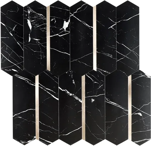 Vista 14 de Azulejo negro para salpicaduras de piquete, aspecto de cerámica, largo hexágono autoadhesivo para pared de cocina y baño, paquete de 6 Hexágono
