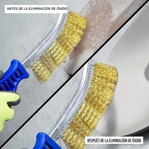 Vista 6 de SALI Cepillos de alambre para limpieza de eliminación de óxido, herramienta de cepillo de acero resistente de 11 pulgadas de largo con mango