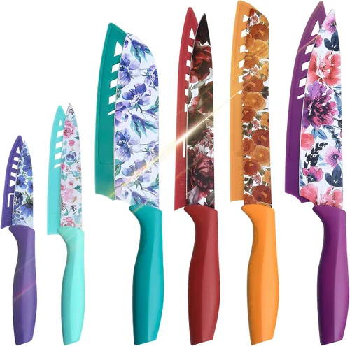 Vista 8 de UPTRUST Juego de cuchillos de cocina de acero inoxidable de 10 piezas, revestimiento antiadherente con 5 cuchillas protectoras, cuchillos de frutas