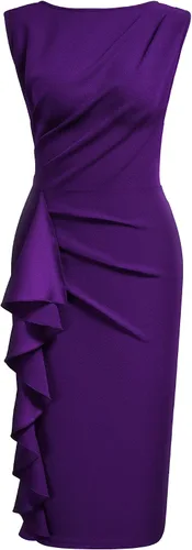 Vista 4 de Knitee Vestido de cóctel ajustado sin mangas con volantes y fruncido para mujer
