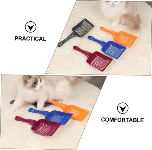 Vista 4 de 4 cucharas de arena para gatos, herramientas de limpieza de arena para gatos con agujeros pequeños, mango cómodo para mascotas para limpieza