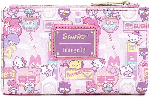 Vista 4 de Loungefly x Sanrio Hello Kitty Kawaii - Cartera con solapa estampada, Varios colores, Cartera con cremallera