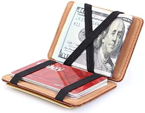 Vista 2 de Cartera delgada de bolsillo con clip mágico para dinero y tarjeteros, cuero genuino