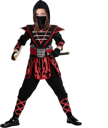 Vista 2 de Spooktacular Creations Disfraz de ninja rojo samurái para fiesta de disfraces de Halloween juego de rol Ninja