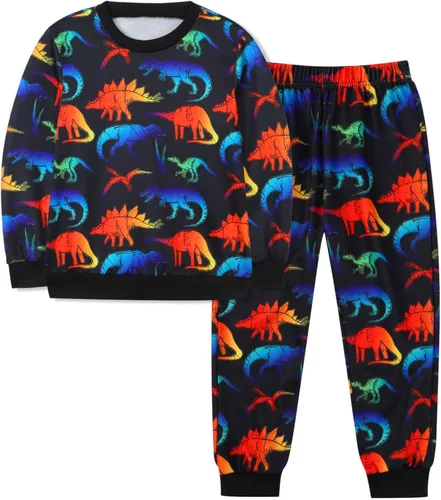 Vista 9 de Ochine Ropa para niños pequeños, sudadera de manga larga con estampado de dinosaurio T-Rex, sudadera y pantalones, 2 piezas, trajes de otoño e