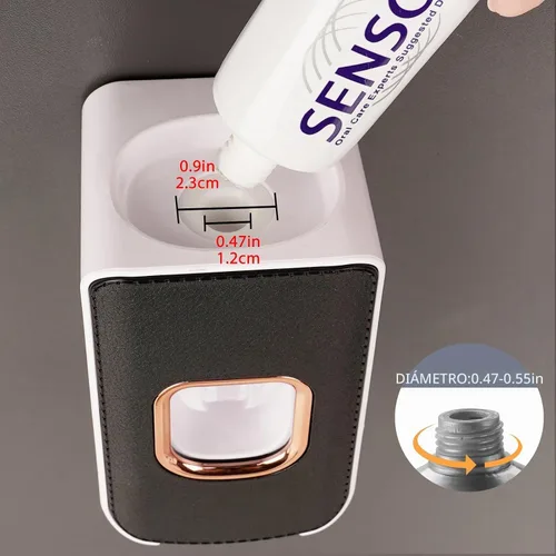 Vista 2 de Soporte de plástico para cepillos de dientes de 2 ranuras y dispensador de pasta de dientes montado en la pared, exprimidor automático de pasta