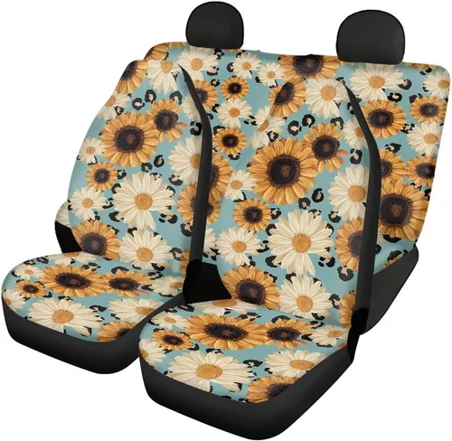 Vista 8 de Funda de asiento de coche rosa con estampado de vaca, suave, transpirable, para asiento delantero, asiento trasero, juego completo de 4