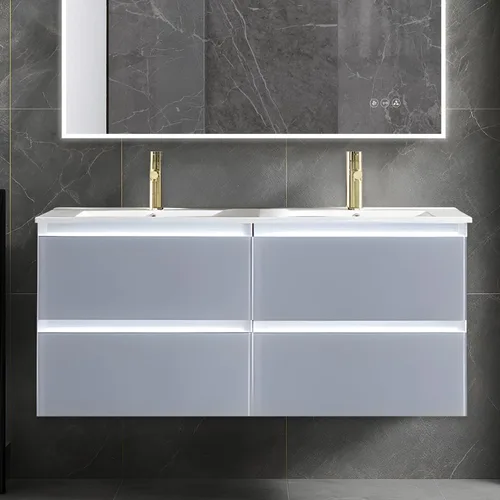 Vista 10 de Blossom Tocador de baño LED de 24 pulgadas – Tocador flotante montado en la pared con luces – 100% impermeable PVC de grado marino – Moderno