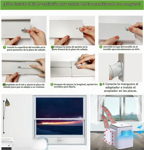 Vista 6 de Kit de ventilación portátil de ventana de CA, kit de placa ajustable de ventana deslizante vertical/horizontal para unidad de CA, kit de ventilación