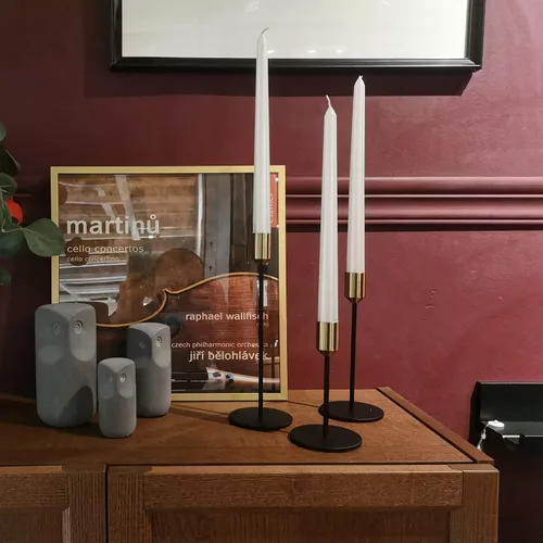 Vista 6 de Juego de 6 portavelas para velas cónicas, latón, dorado y negro, moderno portavelas decorativo para mesa, repisa, boda, comedor, fiesta
