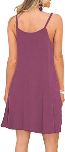 Vista 2 de MISFAY - Vestido de verano para mujer, con tirantes delgados, bolsillos y vuelo, estilo informal, salida de baño para playa