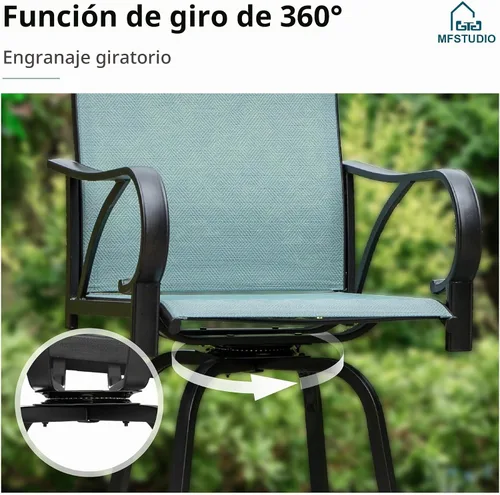 Vista 5 de MFSTUDIO - Juego de 4 taburetes giratorios para exteriores, color azul turquesa