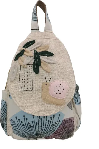 Vista 45 de HUANGGUOSHU Mochila de algodón tejida de algodón bohemio con bordado de lona estilo bohemio con múltiples bolsillos retro linda mochila cartera