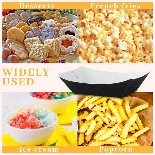 Vista 5 de Bandeja de papel desechable para alimentos, barcos de alimentos, resistente a la grasa, bandeja de palomitas de maíz para servir nachos, tacos