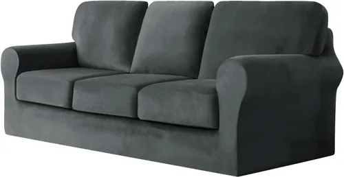 Vista 14 de UNBBRRL Fundas de sofá de 3 piezas para sofá, funda de terciopelo elástico para sillón con 1 funda de cojín de asiento y 1 funda de respaldo