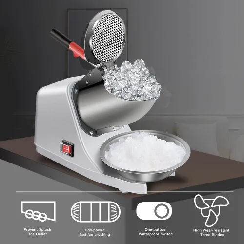 Vista 7 de Máquina eléctrica de hielo afeitado 380W - 1500r/min Trituradora de hielo de tres cuchillas de acero inoxidable Máquina de cono de nieve Máquina