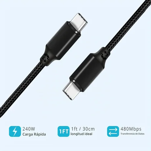 Vista 3 de Cable USBC de 240 W de 1 pie, cable corto USB C a USB C compatible con iPhone 15 Pro/15 Plus/15 Pro Max, MacBook Pro/Air, iPad Pro/Air, Dell XPS