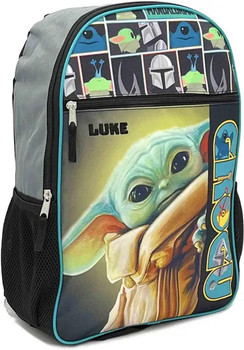Vista 2 de DIBSIES Mochila personalizada de Star Wars Baby Yoda Grogu, Agua, Mochila personalizada