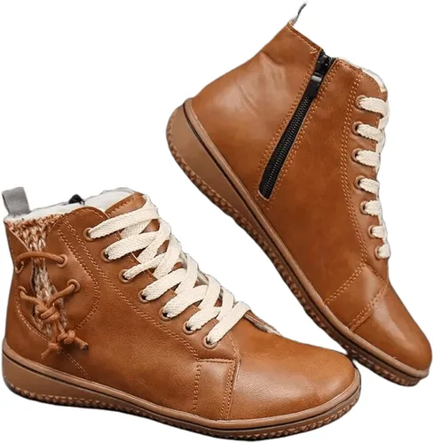 Vista 21 de Ladmiple Botas de tobillo para mujer, sin tacón, casual, con cremallera lateral, botas cortas vaqueras occidentales, zapatos para caminar