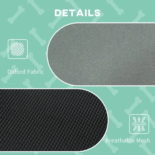 Vista 5 de Cama elevada para perros con toldo de protección UV, cama portátil estilo cuna para perros medianos, marco de metal gris