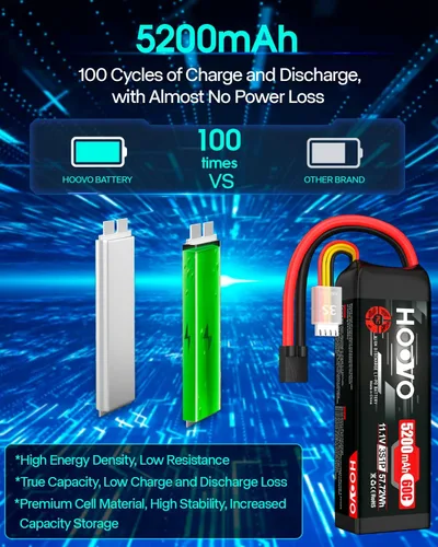 Vista 4 de HOOVO 11.1 V 5200 mAh 60C 3S LiPo Batería TR Plug para RC Car RC Truck Avión Helicóptero Barco Coche 2 Paquetes Lipo Bolsa a prueba de explosiones