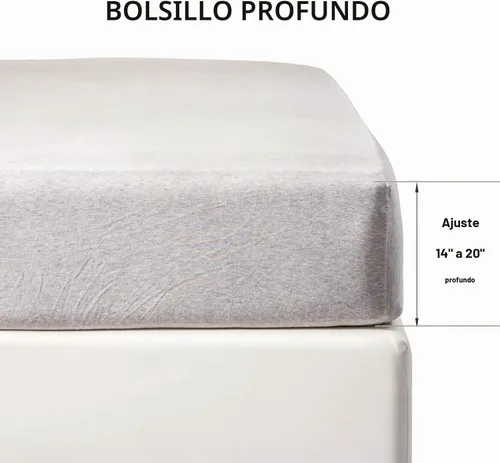 Vista 3 de PURE ERA Sábana bajera ajustable de algodón de punto de jersey (sin sábana encimera ni fundas de almohada) con bolsillo profundo de hasta 15 a 20