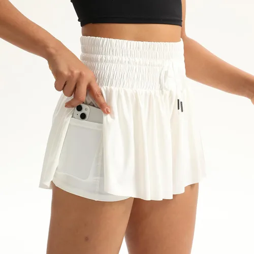 Vista 3 de Blaosn Pantalones cortos atléticos fluidos para mujer, cintura alta, gimnasio, yoga, entrenamiento, correr, pantalones cortos, falda, ropa linda